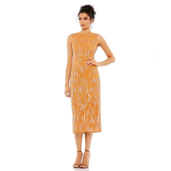 Mac Duggal | 70264 Abstract Beaded Sleeveless Midi Sheath Dress Size 2 NEW - Picture 2 of 12